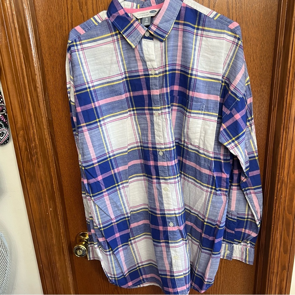 Old Navy Periwinkle And Pink Plaid Button Down Shirt Size XL